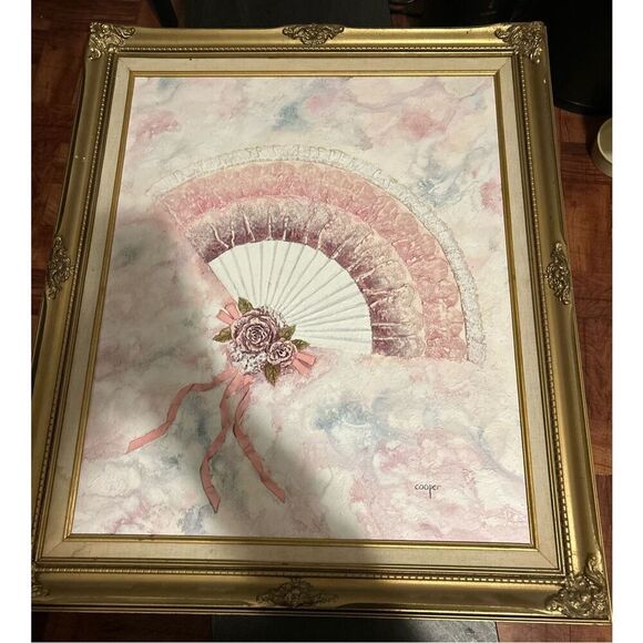 Two Textured Lace Fan Paintings-Cooper - Picture 4 of 7